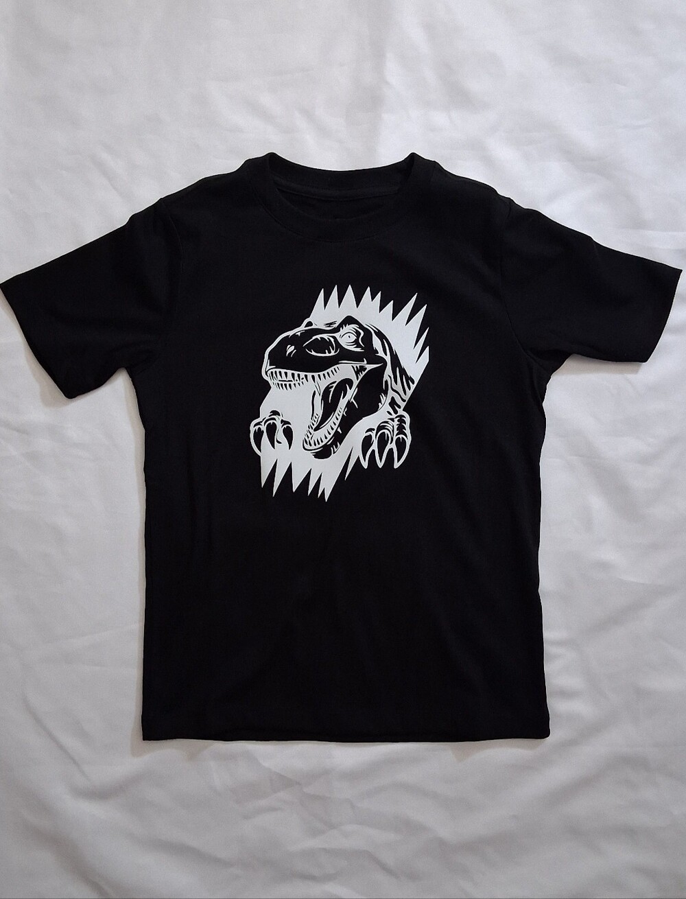 Dinosaur Kids Black Crew Neck T- Shirt Size XS 4-5 T-Rex